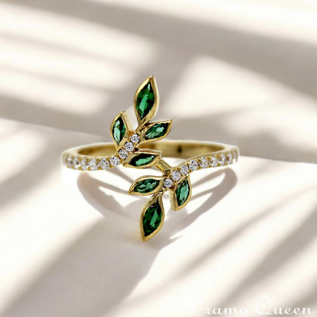Emerald Leaf Ring