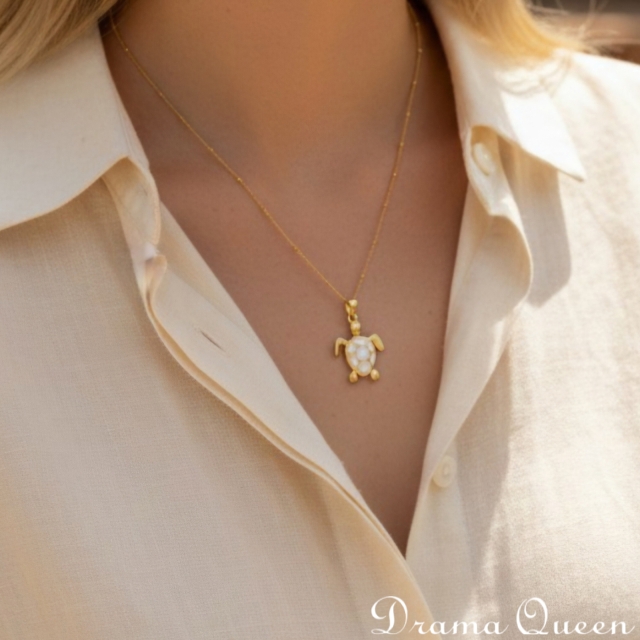 White Turtle Necklace 